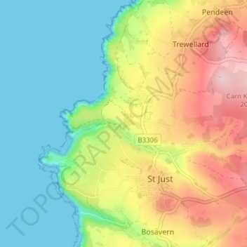 Mapa topográfico Kenidjack, altitud, relieve