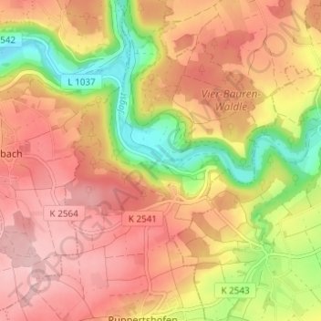 Mapa topográfico Hessenau, altitud, relieve