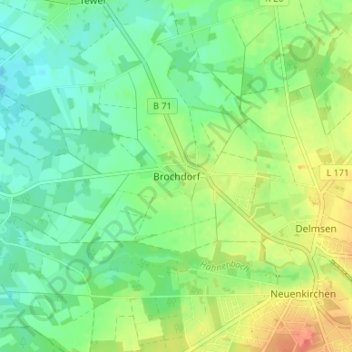 Mapa topográfico Brochdorf, altitud, relieve