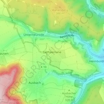 Mapa topográfico Gethsemane, altitud, relieve