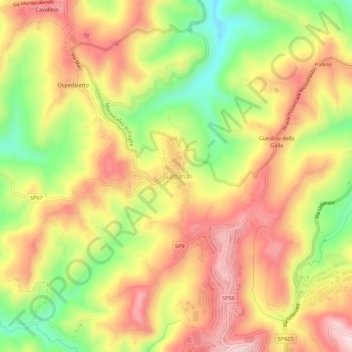 Mapa topográfico Gadana, altitud, relieve