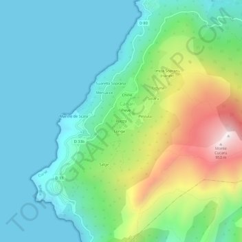 Mapa topográfico Piazza, altitud, relieve