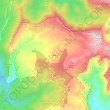 Mapa topográfico Llaberia, altitud, relieve