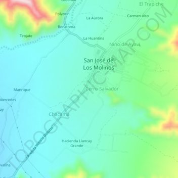 Mapa topográfico Fundo Llancay Grande, altitud, relieve