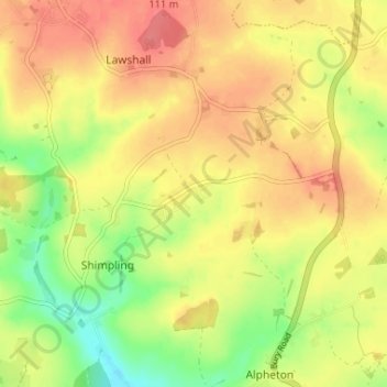 Mapa topográfico Shimpling Street, altitud, relieve