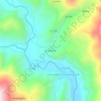 Mapa topográfico Chunchuca, altitud, relieve