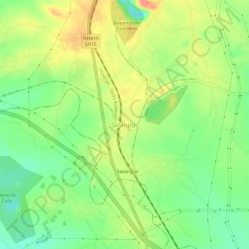 Mapa topográfico Salanpur, altitud, relieve