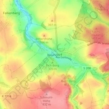 Mapa topográfico Naundorf, altitud, relieve