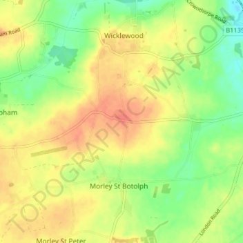 Mapa topográfico Highoak, altitud, relieve