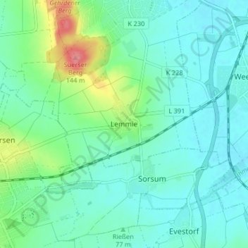 Mapa topográfico Lemmie, altitud, relieve
