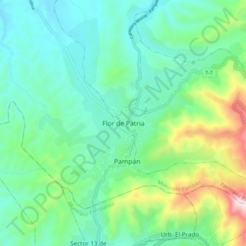 Mapa topográfico Flor de Patria, altitud, relieve