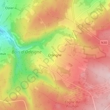 Mapa topográfico Odeigne, altitud, relieve