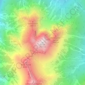 Mapa topográfico Serles, altitud, relieve