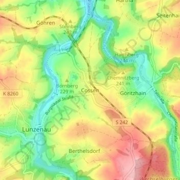 Mapa topográfico Cossen, altitud, relieve