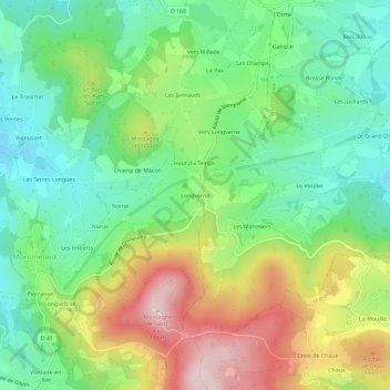 Mapa topográfico Longverne, altitud, relieve