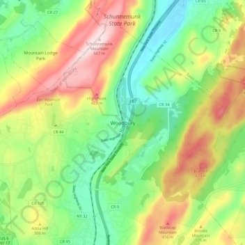 Mapa topográfico Woodbury, altitud, relieve