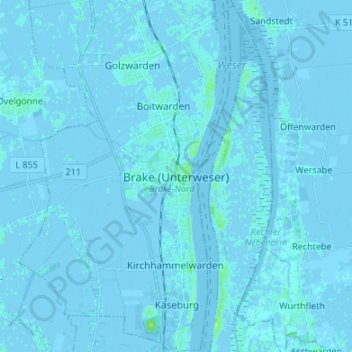 Mapa topográfico Brake (Unterweser), altitud, relieve