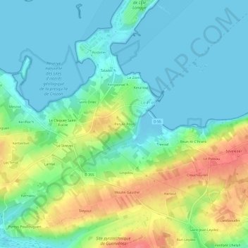 Mapa topográfico Pen Ar Poul, altitud, relieve