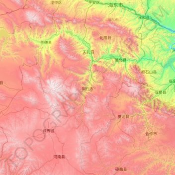 Mapa topográfico Huangnan, altitud, relieve