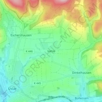 Mapa topográfico Vahle, altitud, relieve