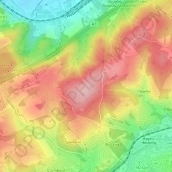 Mapa topográfico Hasper Stadtwald, altitud, relieve