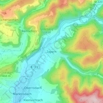 Mapa topográfico Zeyern, altitud, relieve