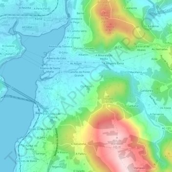 Mapa topográfico Os Pazos, altitud, relieve