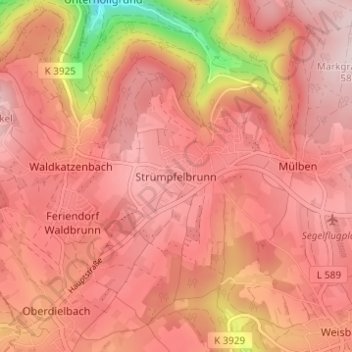 Mapa topográfico Strümpfelbrunn, altitud, relieve