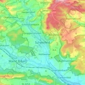 Mapa topográfico Scheinfeld, altitud, relieve