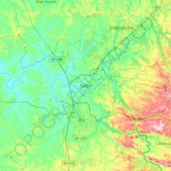 Mapa topográfico Salto, altitud, relieve