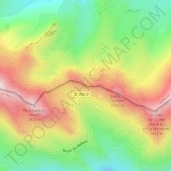 Mapa topográfico Col du Galibier, altitud, relieve
