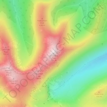 Mapa topográfico Grisedale Pike, altitud, relieve