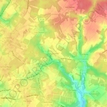 Mapa topográfico Les Landes, altitud, relieve