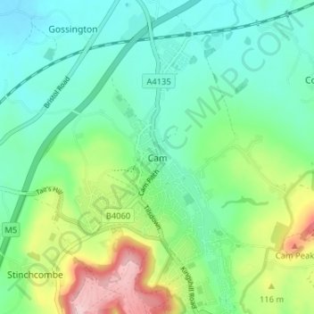 Mapa topográfico Cam, altitud, relieve