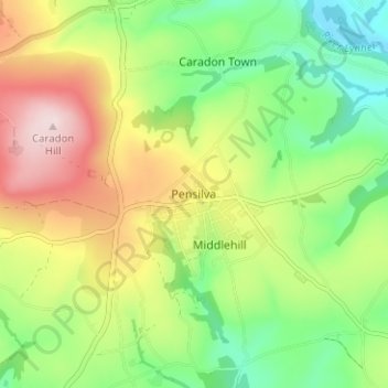 Mapa topográfico Pensilva, altitud, relieve