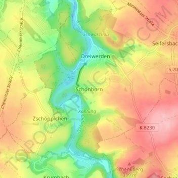 Mapa topográfico Schönborn, altitud, relieve