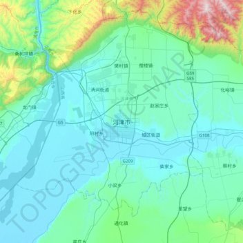 Mapa topográfico Hejin, altitud, relieve