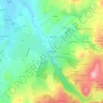 Mapa topográfico Les Murolles, altitud, relieve