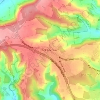 Mapa topográfico Stokenchurch, altitud, relieve