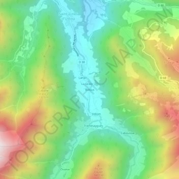 Mapa topográfico Bidous, altitud, relieve