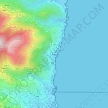 Mapa topográfico Pietranera, altitud, relieve