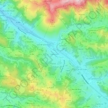 Mapa topográfico Lestrunie, altitud, relieve