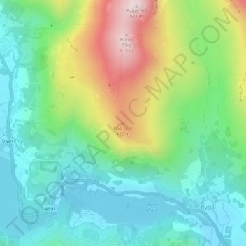 Mapa topográfico Nab Scar, altitud, relieve
