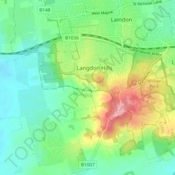 Mapa topográfico Langdon Hills, altitud, relieve