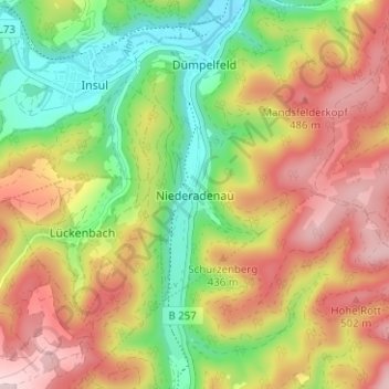Mapa topográfico Niederadenau, altitud, relieve