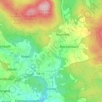 Mapa topográfico Mühlbühl, altitud, relieve