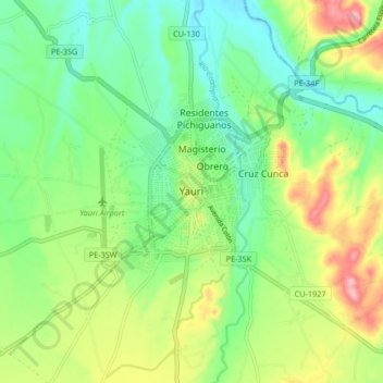 Mapa topográfico Yauri (Espinar), altitud, relieve