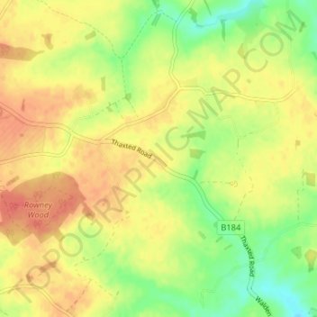 Mapa topográfico Howlett End, altitud, relieve