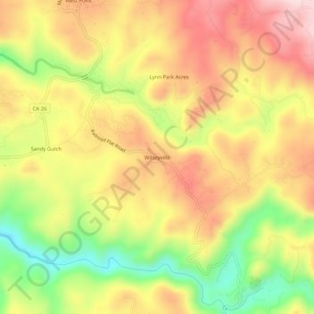 Mapa topográfico Wilseyville, altitud, relieve