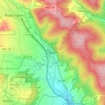 Mapa topográfico Heufurt, altitud, relieve